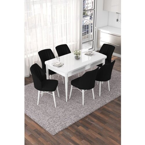 Hanah home nef - white, black whiteblack extendable dining table & chairs set (7 pieces) Cene
