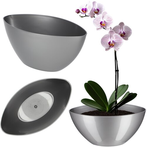 KADAX cvetlični lonec 30 cm ovalni pokrov za cvetlični lonec plastika srebrna, (5000353599) Slike