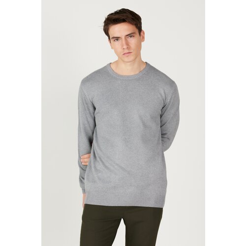 AC&Co / Altınyıldız Classics Men's Gray Melange Standard Fit Regular Fit Crew Neck Jacquard Knitwear Sweater Slike