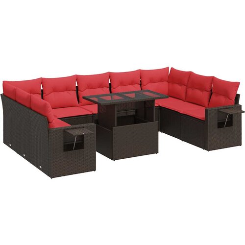 VidaXL Vrtna sedežna garnitura z blazinami 10-delna rjav ratan/akacija, (22048120) Slike