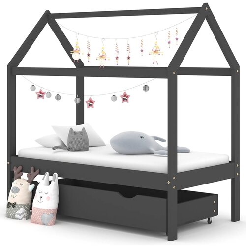 vidaXL otroški posteljni okvir s predalom temno siva borovina 70x140cm Cene