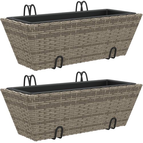 Maison Chic Cvetlično korito - Cvetlični Lonec z obe&amp;scaron;ali 2 kosa siv poli ratan, (21789383) Slike