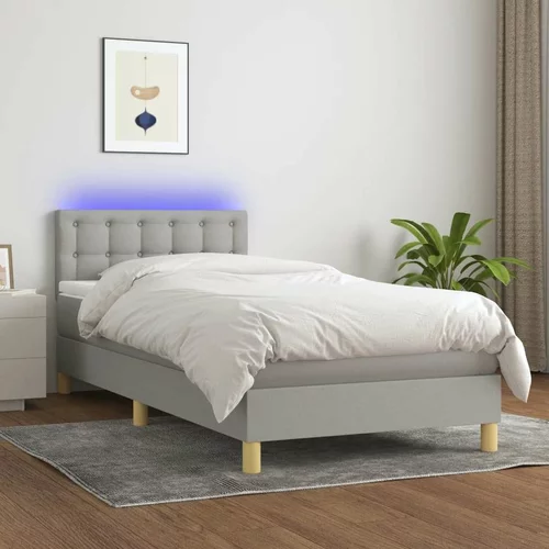  Box spring postelja z vzmetnico LED svetlo siva 90x200 cm blago, (20727260)
