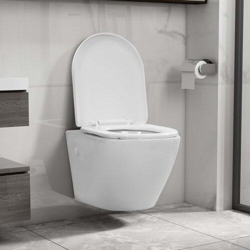 vidaXL Viseča WC školjka brez roba keramična bela, (20766868) Cene