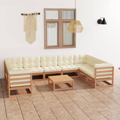 The Living Store Vrtna sedežna garnitura 10-delna z blazinami medeno rjava - Vrtna Sedežna Garnitura, (21474172) Cene