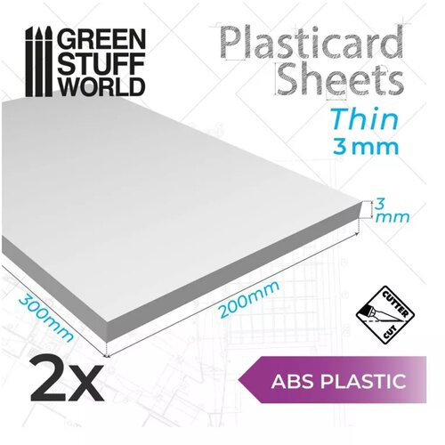 Green Stuff World plancha plasticard lisa 3mm pack x2 / abs plain sheet 3mm pack x2 Cene