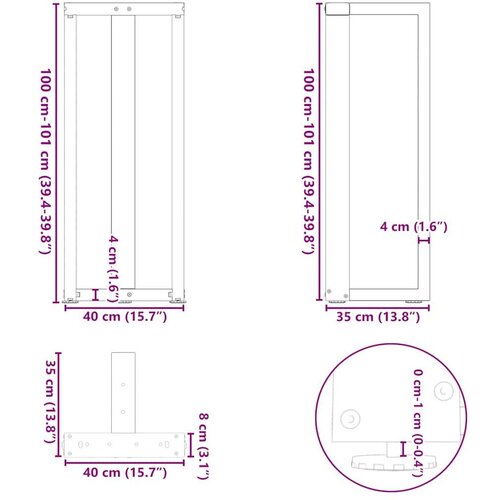  Noge barski stol T-oblika 2 kom 40x35x(100-101) cm čelik Slike