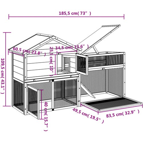  Kavez za zečeve boja kave 185,5x60,5x109,5 cm masivna borovina Slike