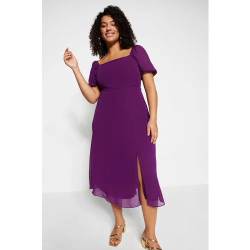 Trendyol Curve Purple Plain A-line Midi Plus Size Weave Plus Size Dress