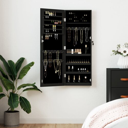 vidaXL Zidni ormarić za nakit s ogledalom crni 37 5 x 10 x 106 cm Cijene