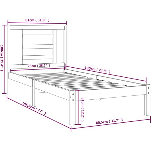  Okvir za krevet od masivnog drva bijeli 75 x 190 cm mali Slike