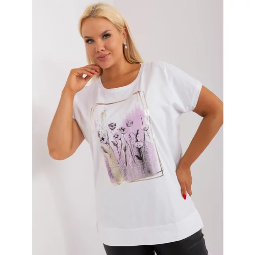Fashion Hunters White and purple blouse plus size with short sleeves