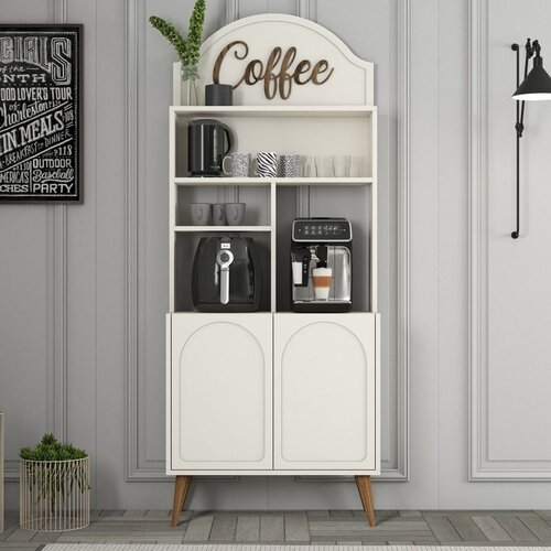 Hanah home komoda lyon 80 - cream, walnut creamwalnut coffee bar cabinet Slike