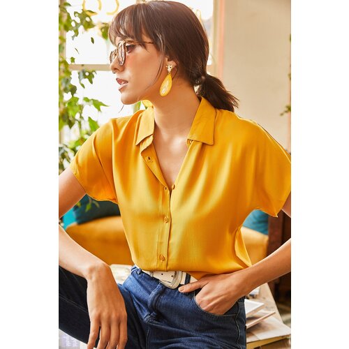 Olalook Women&amp;#039;s Mustard Bat Viscose Shirt Slike