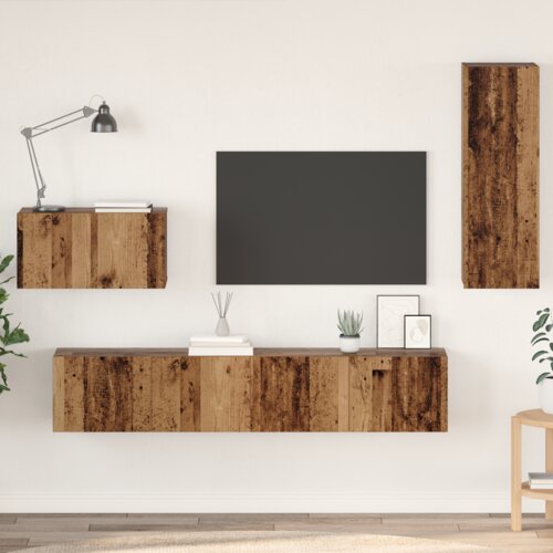 vidaXL TV Kabinet za Zid s policom Ostalo s pohranom s vratima 4 pcs Staro drvo Srednja Cijene