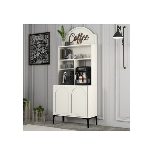 Hanah home komoda lyon 80 - cream, black creamblack coffee bar cabinet Slike