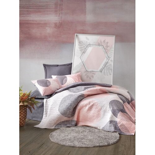  Leron - Sivi, Roze i Beli Ranforce Set Pokrivača za Jednu Osobu Slike