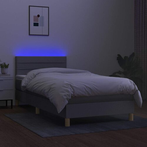  Krevet box spring s madracem LED svjetlosivi 90x200 cm tkanina Slike