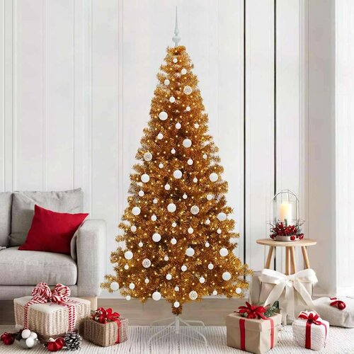 vidaXL Božično drevo med 300 LED z stojalom Zlata 210 cm PET Cene