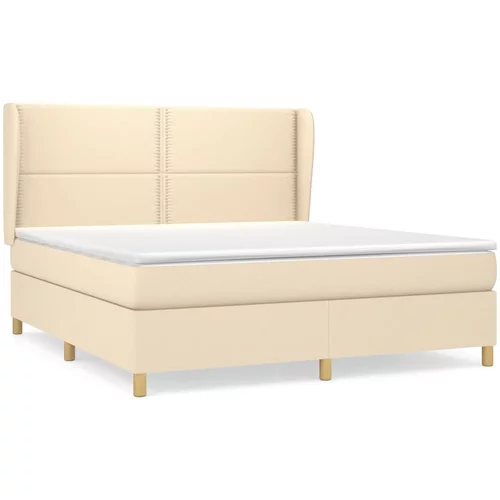 vidaXL Box spring postelja z vzmetnico krem 180x200 cm blago, (20896265)
