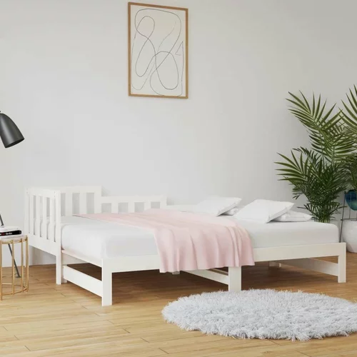  Izvlečna dnevna postelja bela 2x(80x200) cm trdna borovina, (20787829)