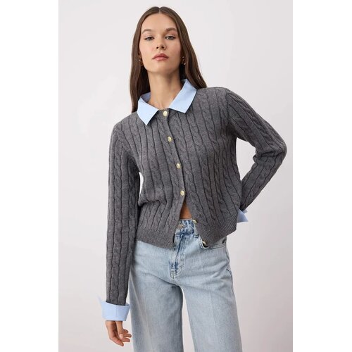 TRENDYOLMILLA ženska jakna Combo Braided Knit Cardigan, antracit-šarena Cene