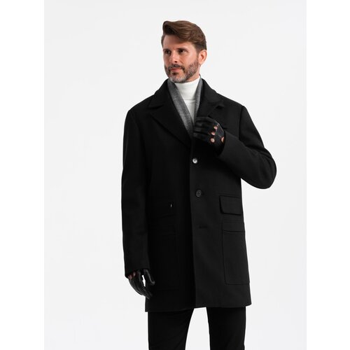 Ombre Men&amp;#039;s single-breasted patterned coat with pockets - black Slike