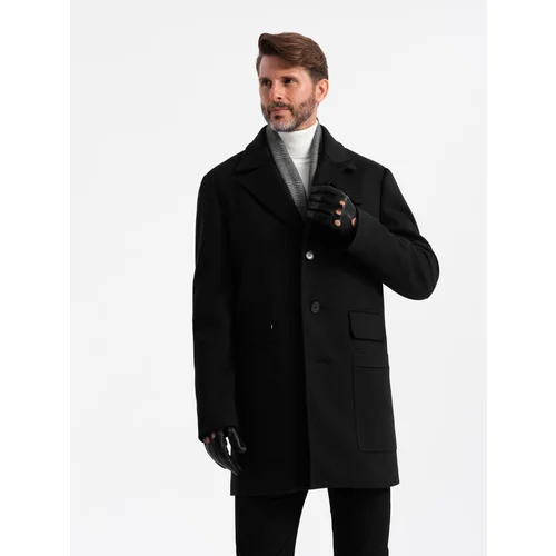 Ombre Men's single-breasted patterned coat with pockets - black