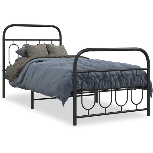VidaXL Metalni okvir kreveta uzglavlje i podnožje crni 90 x 200 cm Slike
