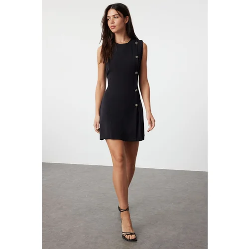 Trendyol Black Straight Cut Button Detailed Mini Woven Dress