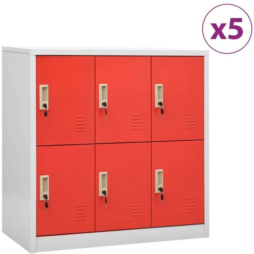 vidaXL Ormarići s ključem 5 kom svjetlosivi/crveni 90x45x92,5 cm čelik Cene