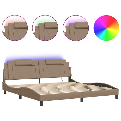 VidaXL Posteljni okvir z LED lučkami kapučino 200x200 cm umetno usnje, (21112467) Slike