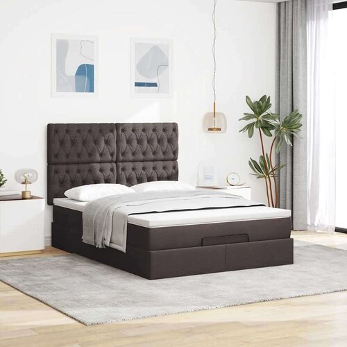VidaXL otomanski okvir kreveta s madraca tamnosmeđi 140x200cm tkanine Slike