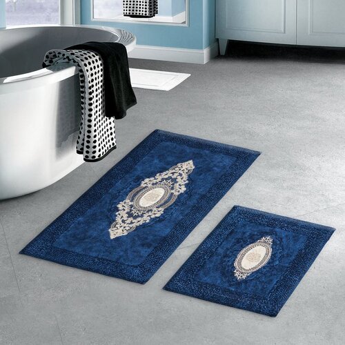  Aln_E4_266 Dark Blue Bathmat Set (2 Pieces) Cene
