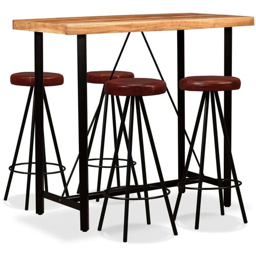 In 5-dijelni barski set od masivnog bagremovog drva i prave kože Cene