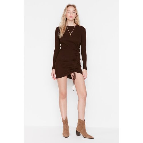 Trendyol Brown Lace Detailed Knitwear Dress Slike