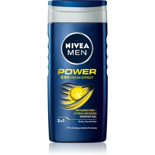 Nivea men power fresh gel za tuširanje za tijelo, lice i kosu 250 ml za muškarce
