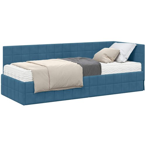 vidaXL Kotni okvir postelje z matrico z vzglavjem 2 pcs Modra Žamet, (5000162746) Cene