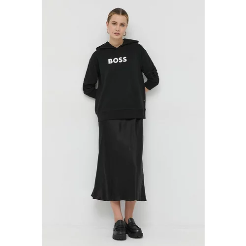 Boss Bombažen pulover ženski, črna barva s kapuco