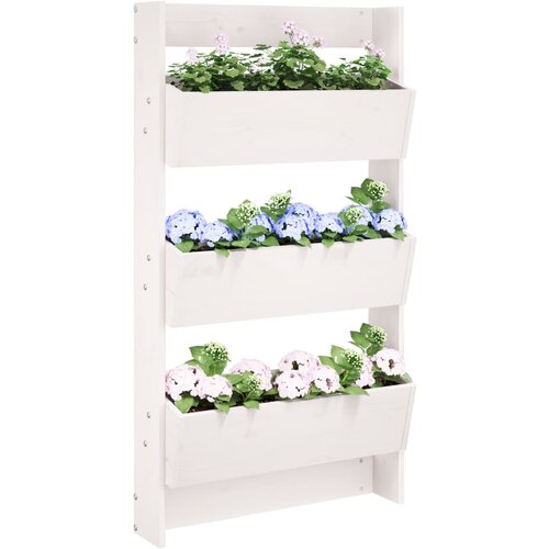 vidaXL Stenska korita 3-nadstropna 60x18,5x110 cm bela trdna borovina Cene