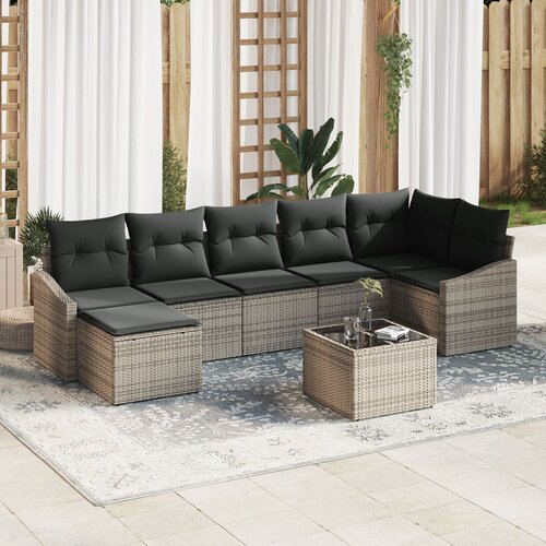 VidaXL 7-delni vrtni kavč set z blazinami Črn Poly Rattan Slike