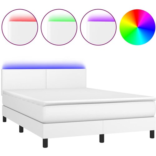 Maison Chic Box spring postelja - Vzmetna postelja z vzmetnico LED bela 140x190cm umetno usnje SL9087, (21905349) Cene