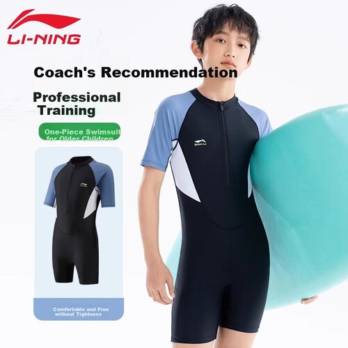 Li-Ning Jednodelni kupaći kostim za dečake, Crno-plavi Cene