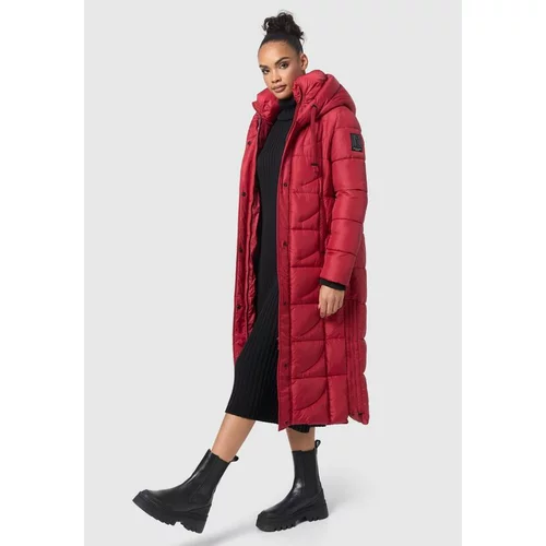Navahoo Ženska dolg zimska jakna s kapuco WAFFELCHEN Temno Rdeča