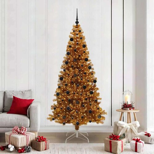 vidaXL Božično drevo med 300 LED z stojalom Zlata 210 cm PET Cene