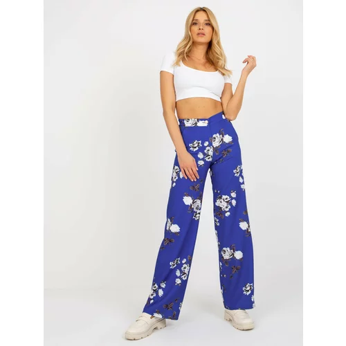 Fashion Hunters Cobalt Blue Wide Fabric Flowered Trousers