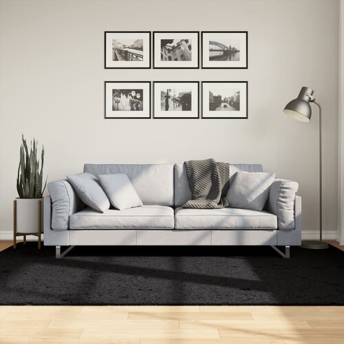 VidaXL Tepih OVIEDO kratkih vlakana crni 160 x 230 cm Slike