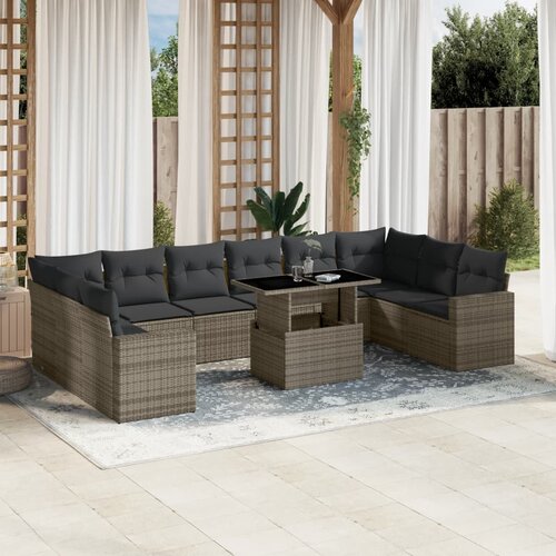 vidaXL 11-dijelni set vrtnih sofa od poliratana s jastucima sivi Cijene