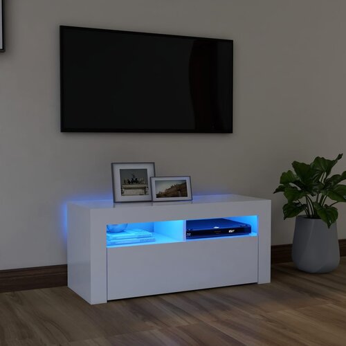 VidaXL TV omarica z LED lučkami bela 90x35x40 cm Slike