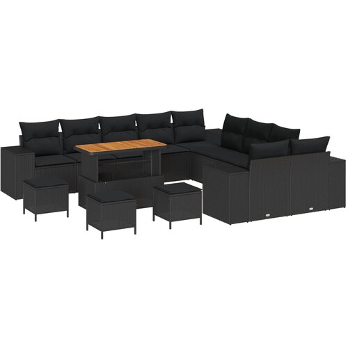 vidaXL 14-dijelni vrtni sofa set s jastučićima crna poli ratan akacija, 4-dijelni vrtni blagovaonski set s jastučićima crna poli ratan akacija Cene